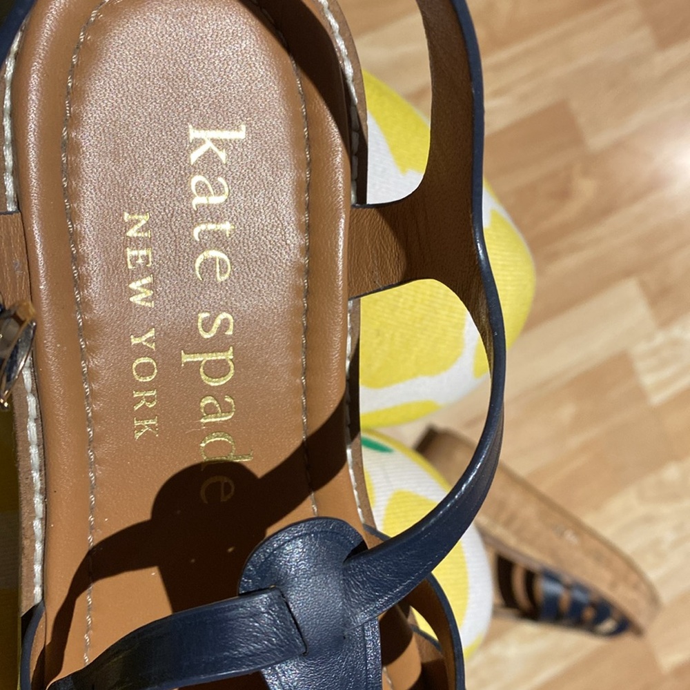 Coach Navy Leather Cork Wedge Sandals - Picture 6 of 7